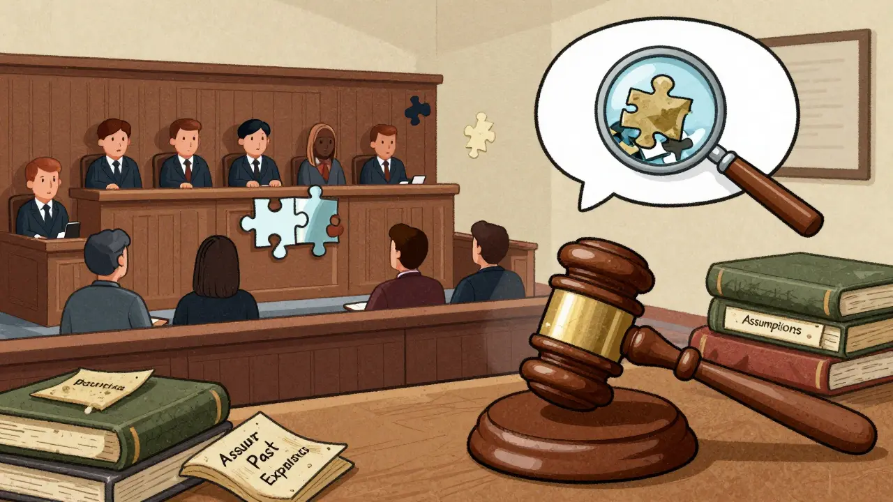 A courtroom where a mirror gavel reflects only one side of evidence, ignoring the rest.