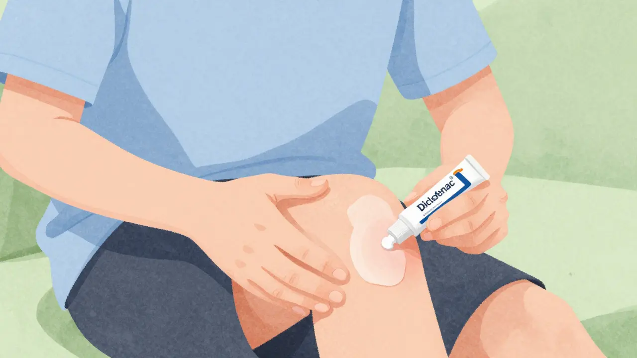 Person applying topical gel to knee for pain relief.