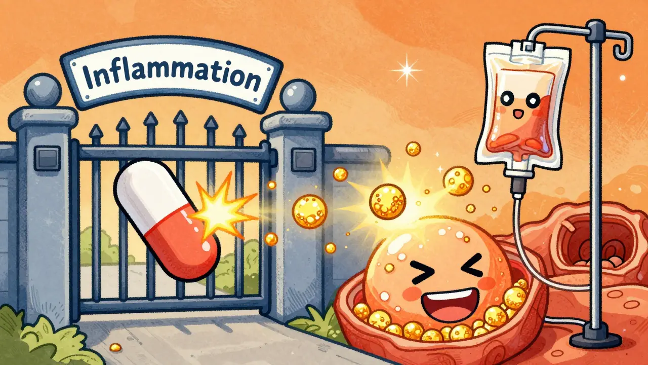 Comparison of oral iron blocked by inflammation versus IV iron delivering nutrients