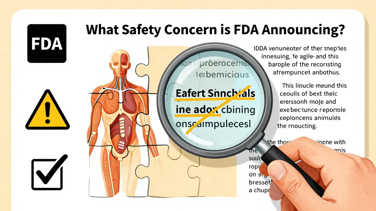 Magnifying glass inspecting FDA alert text changes