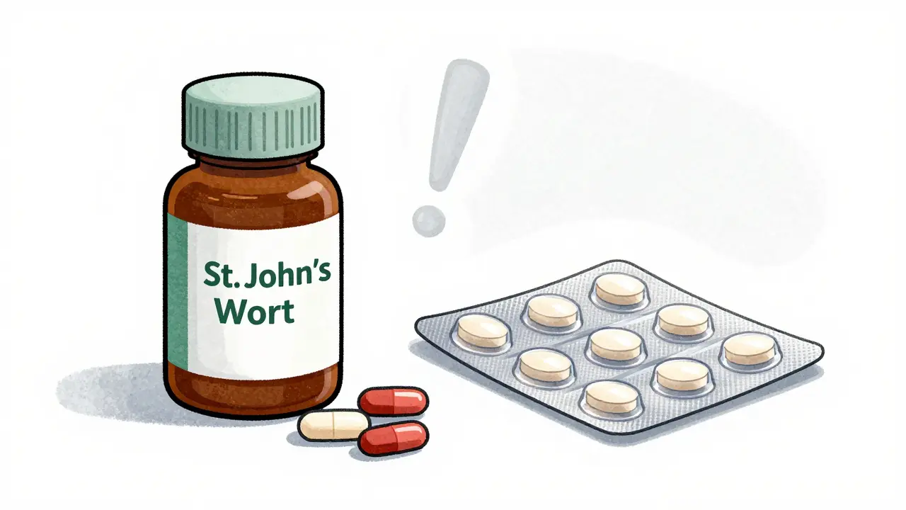 St John's Wort and birth control pills shown with subtle warning signs