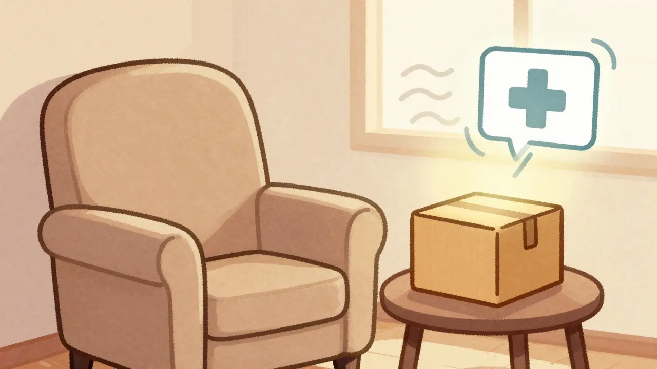 Cozy illustration of medicine delivery at home via telehealth service