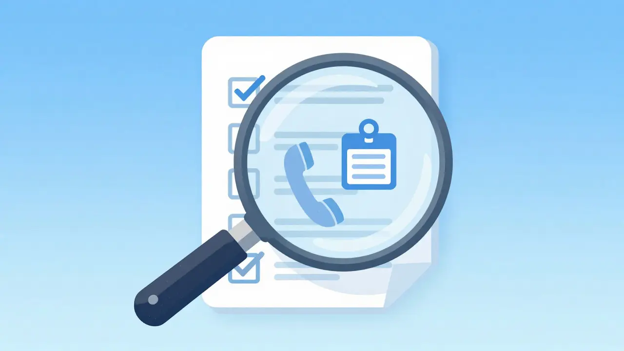 Magnifying glass checking pharmacy safety icons