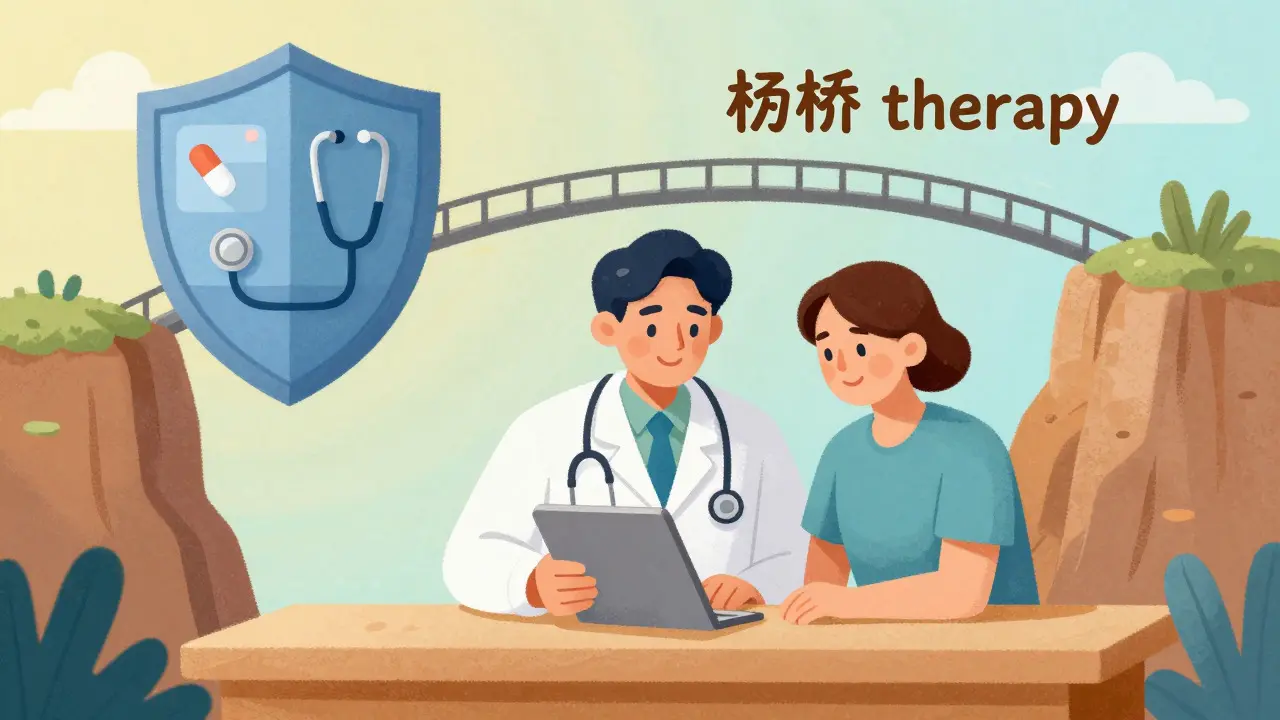 Doctor and patient collaborating with protective symbols illustrating a safety plan