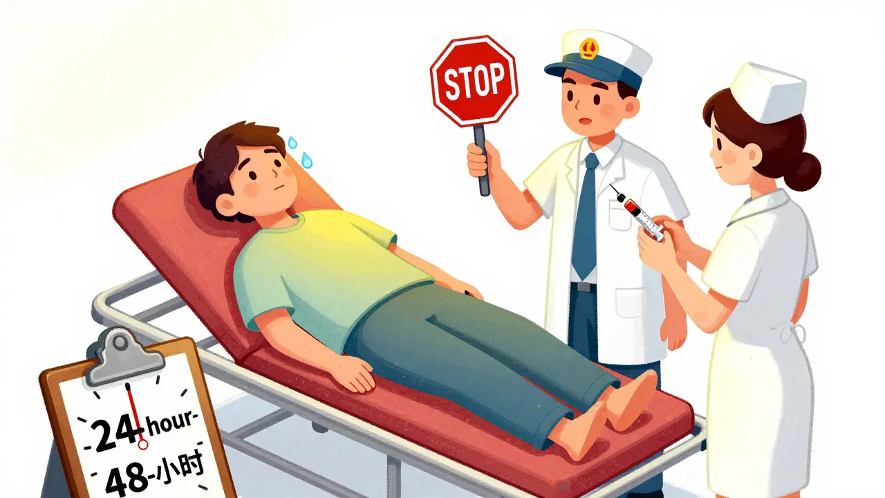 Paramedic stopping nitrate administration for fainting patient