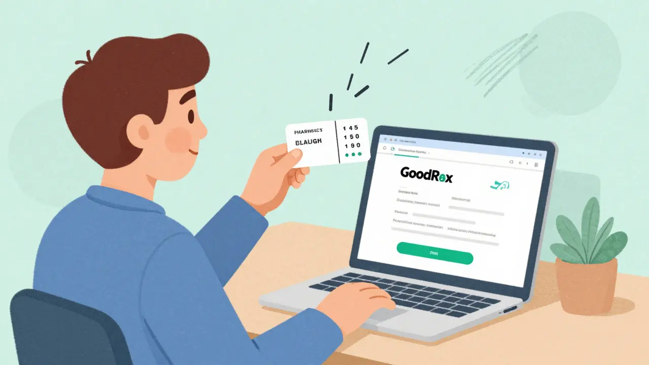 Person saving money on medication with coupons