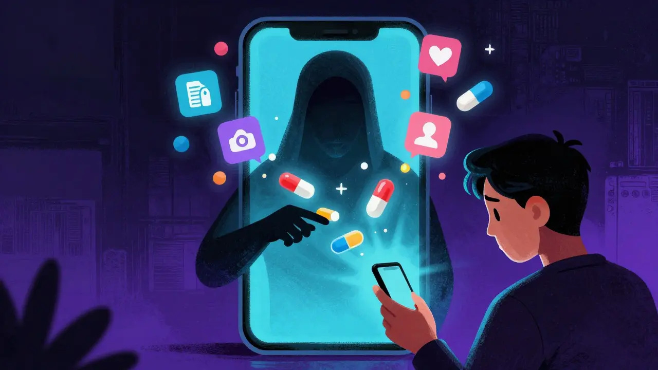 Shadowy figure selling fake drugs via smartphone and social media